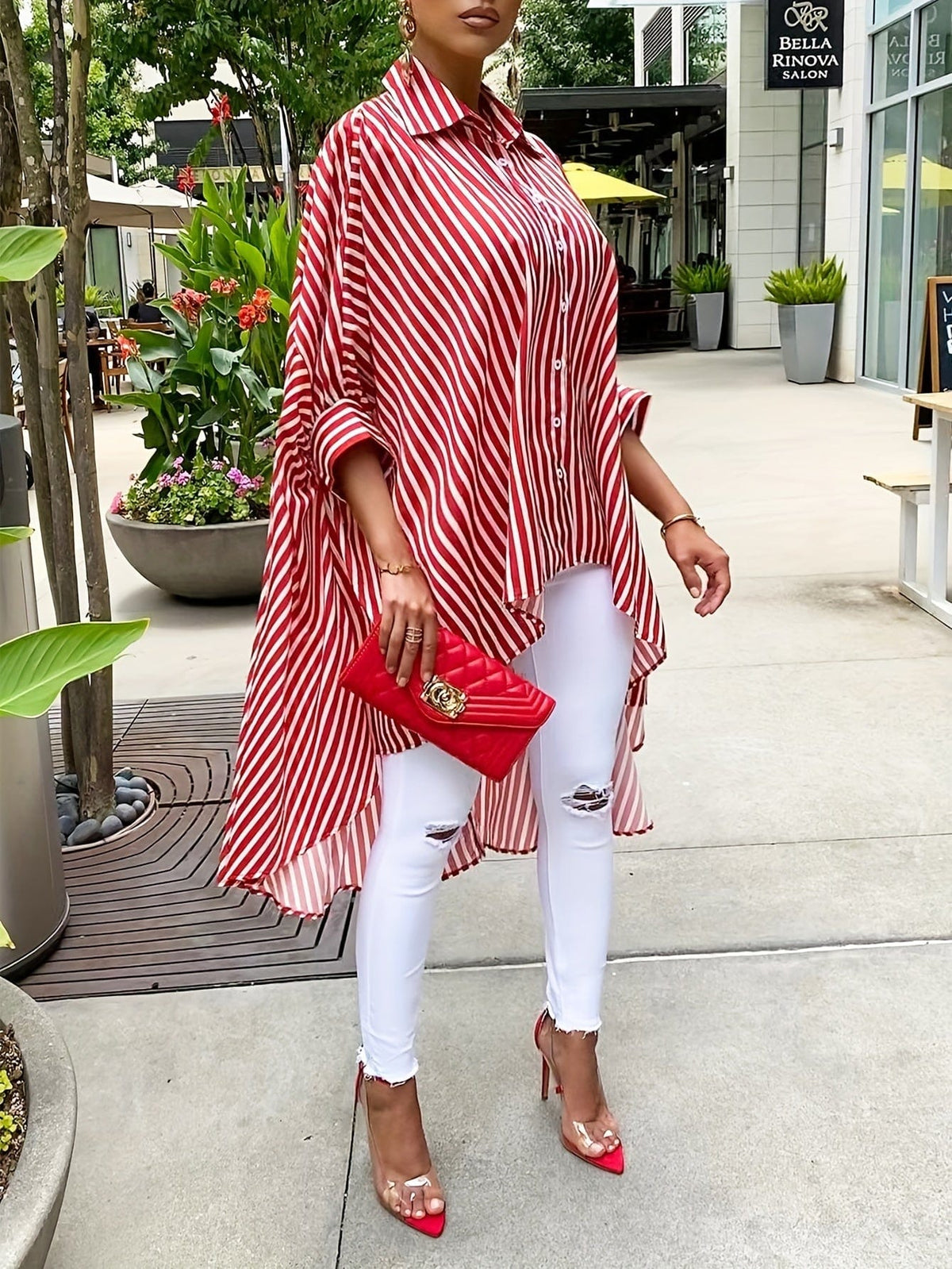 Albiera | Blusa a Righe Fluida con Orlo Asimmetrico