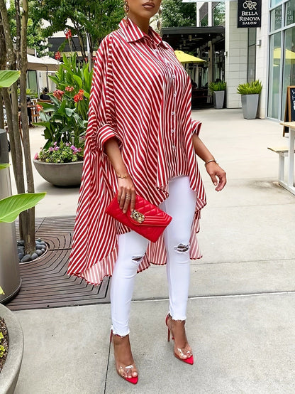 Albiera | Blusa a Righe Fluida con Orlo Asimmetrico