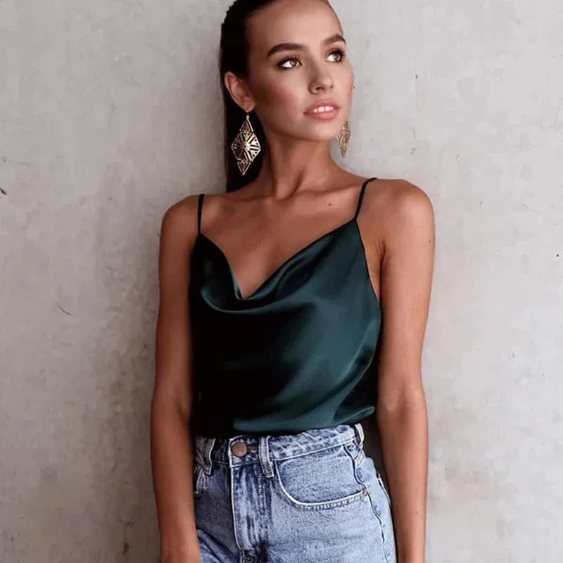 Blusa Elegante da Donna in Raso Analia | Scollo Drappeggiato
