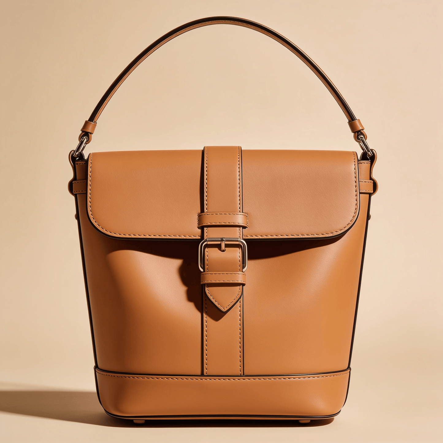 Borsa a Secchiello Savellini Luna in Camoscio Vegano — Beige Tabacco