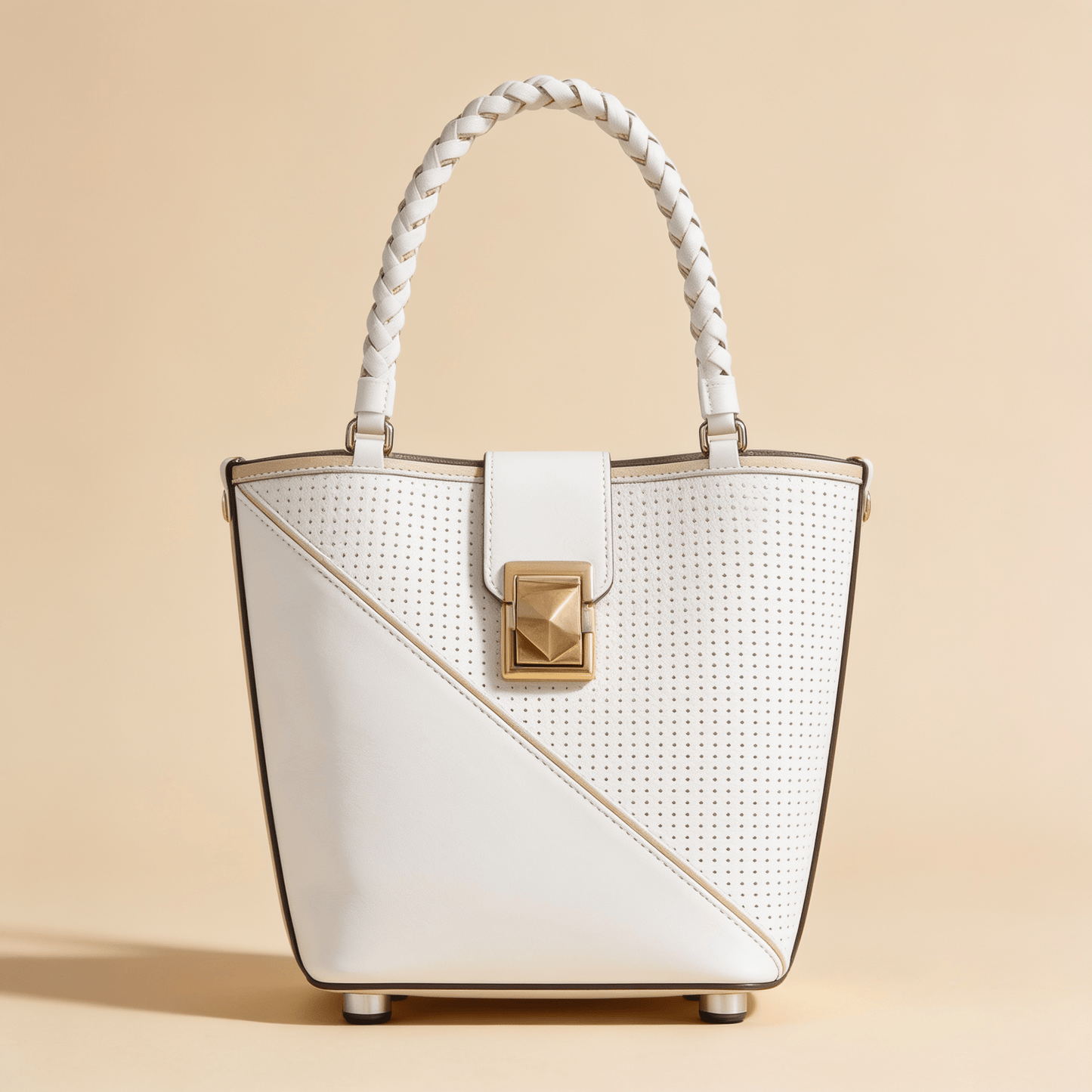 Borsa a Secchiello Savellini Luna in Ecopelle Liscia — Bianco Panna