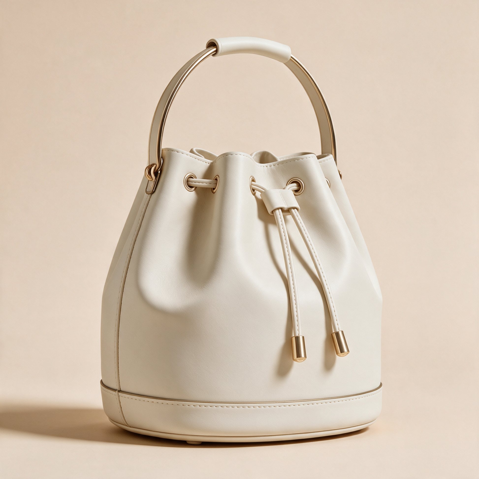 Borsa a Secchiello Savellini Luna in Ecopelle Liscia — Bianco Panna, vista diagonale sinistra, borsa da donna in materiale vegano.