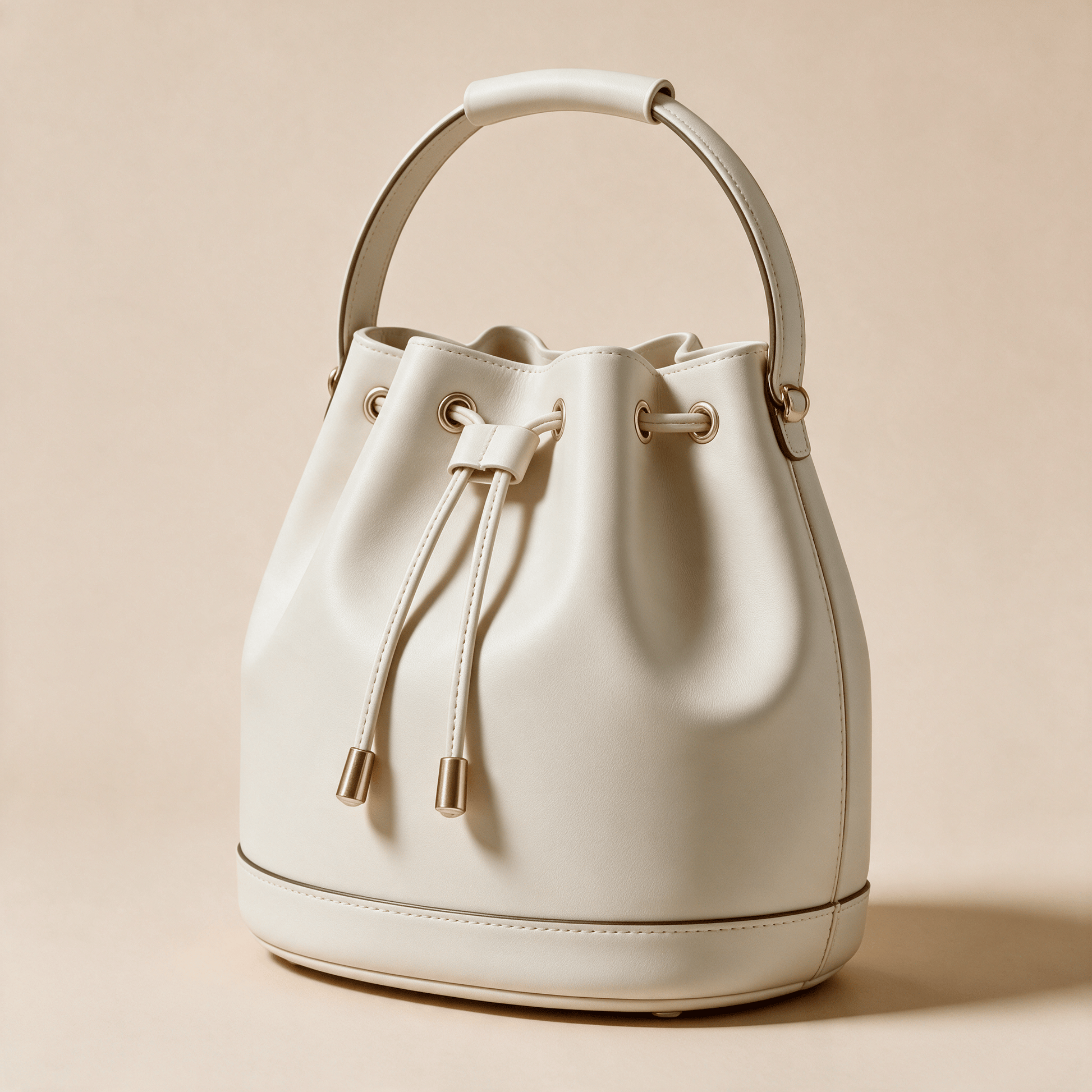 Borsa a Secchiello Savellini Luna in Ecopelle Liscia — Bianco Panna, vista diagonale destra, borsa da donna in materiale vegano.