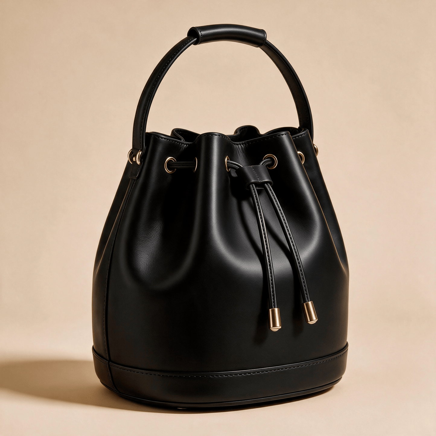 Borsa a Secchiello Savellini Luna in Ecopelle Liscia — Nero, vista diagonale sinistra, borsa da donna in materiale vegano.