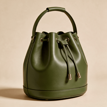 Borsa a Secchiello Savellini Luna in Ecopelle Liscia — Verde Oliva, vista diagonale destra, borsa da donna in materiale vegano.