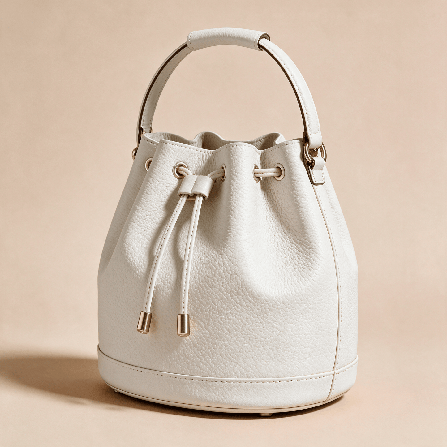 Borsa a Secchiello Savellini Luna in Ecopelle Martellata — Bianco Latte, vista diagonale destra, borsa da donna in materiale vegano.