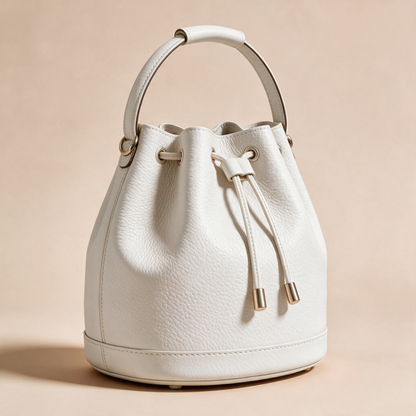 Borsa a Secchiello Savellini Luna in Ecopelle Martellata — Bianco Latte, vista diagonale sinistra, borsa da donna in materiale vegano.