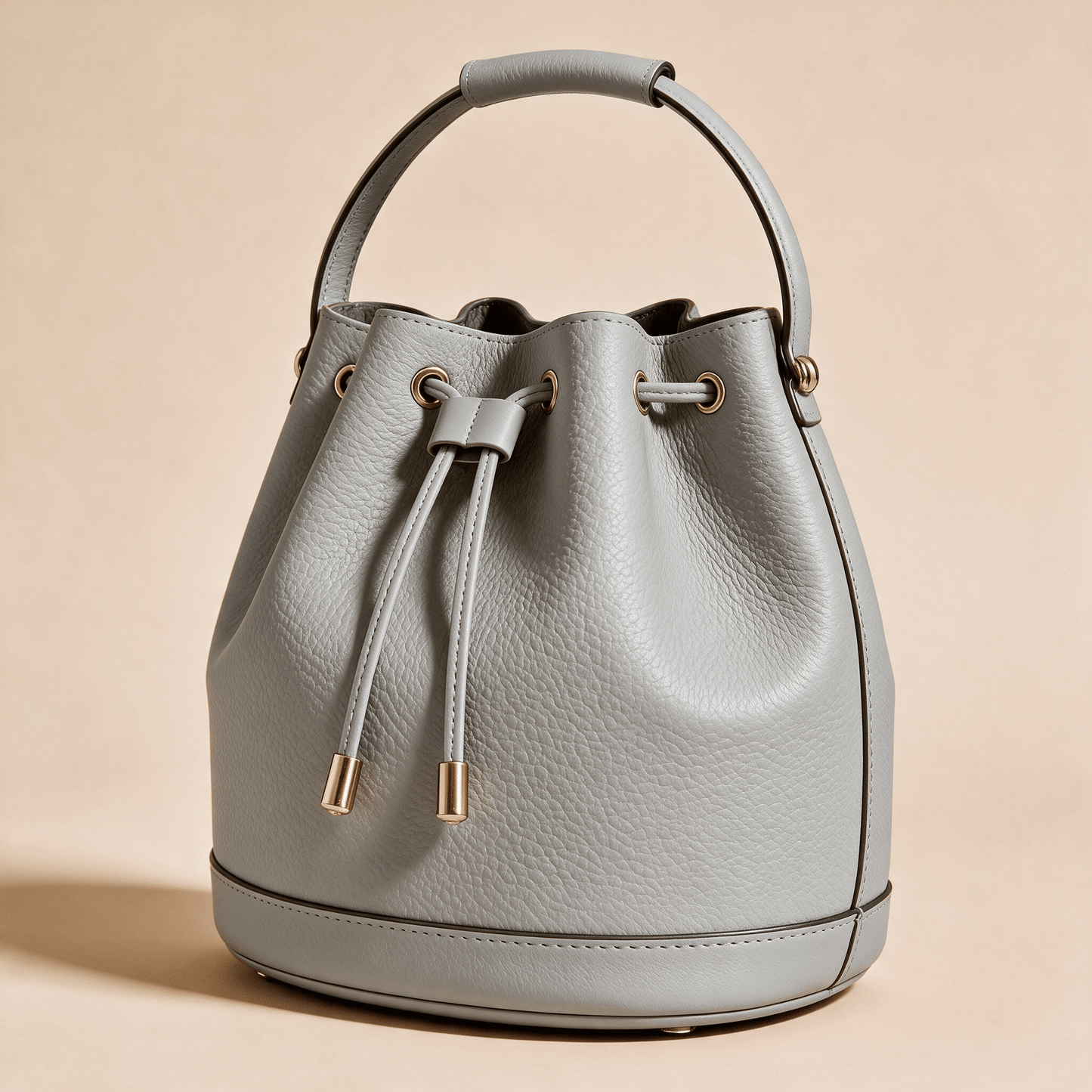 Borsa a Secchiello Savellini Luna in Ecopelle Martellata — Grigio Carrara, vista diagonale sinistra, borsa da donna in materiale vegano.