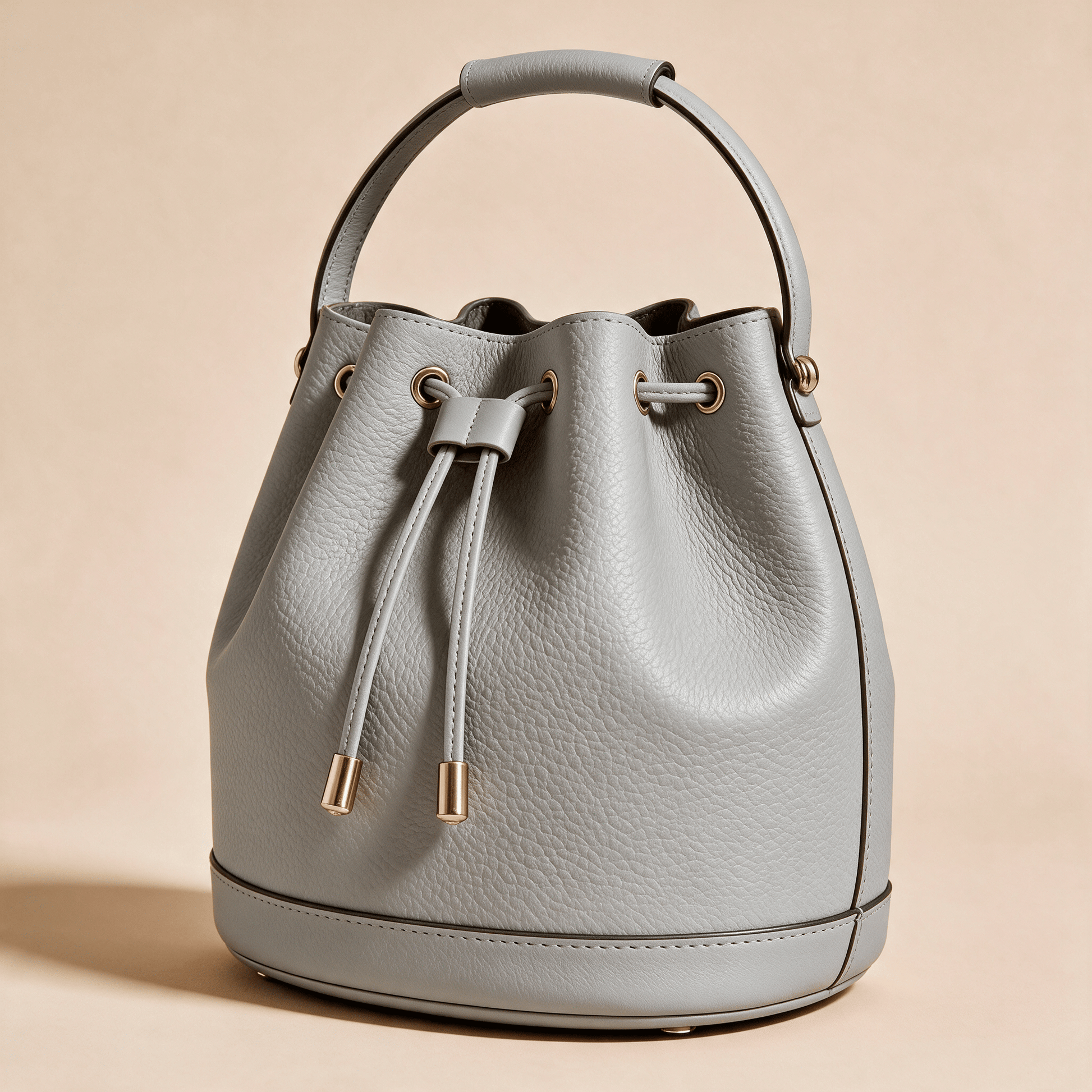 Borsa a Secchiello Savellini Luna in Ecopelle Martellata — Grigio Carrara, vista diagonale sinistra, borsa da donna in materiale vegano.