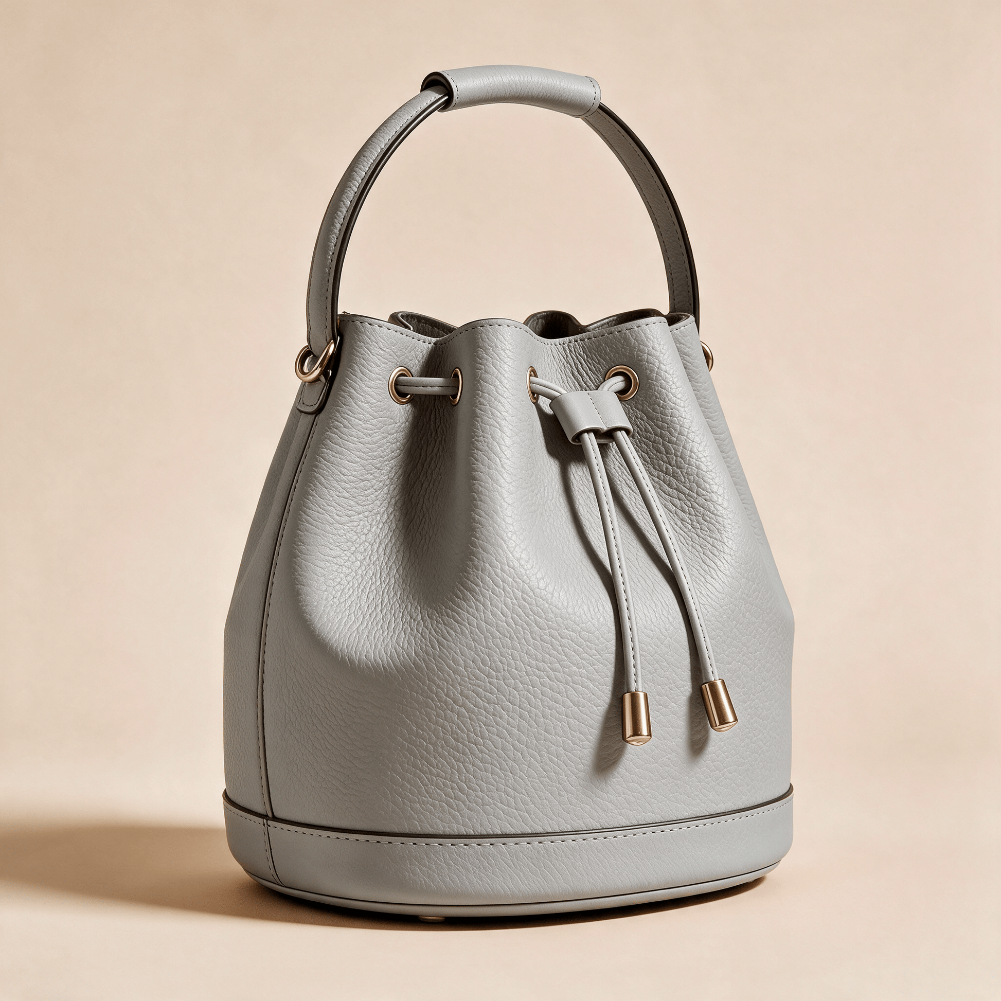 Borsa a Secchiello Savellini Luna in Ecopelle Martellata — Grigio Carrara, vista diagonale destra, borsa da donna in materiale vegano.