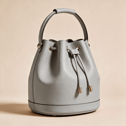 Borsa a Secchiello Savellini Luna in Ecopelle Martellata — Grigio Carrara, vista diagonale destra, borsa da donna in materiale vegano.