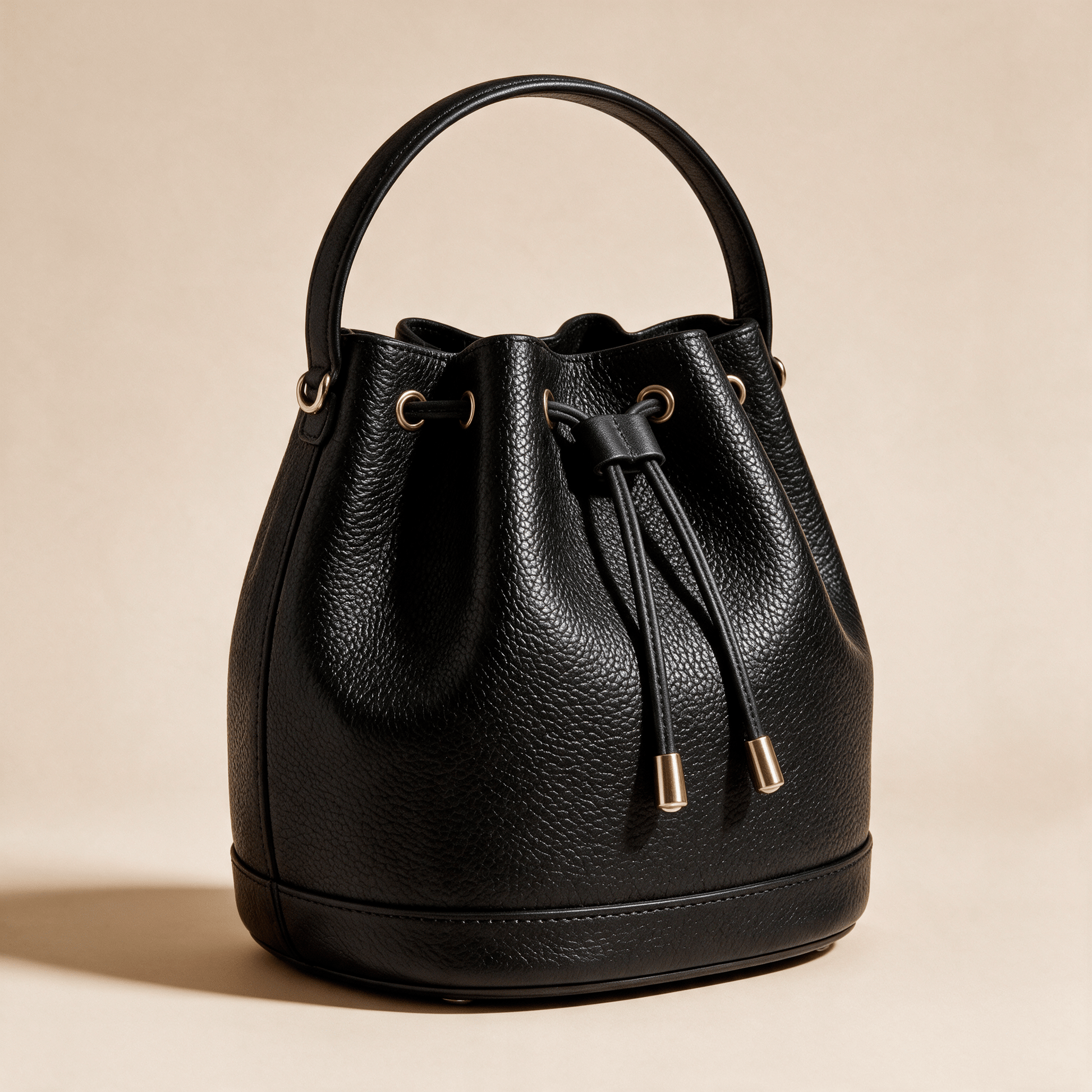Borsa a Secchiello Savellini Luna in Ecopelle Martellata — Nero, vista diagonale destra, borsa da donna in materiale vegano.