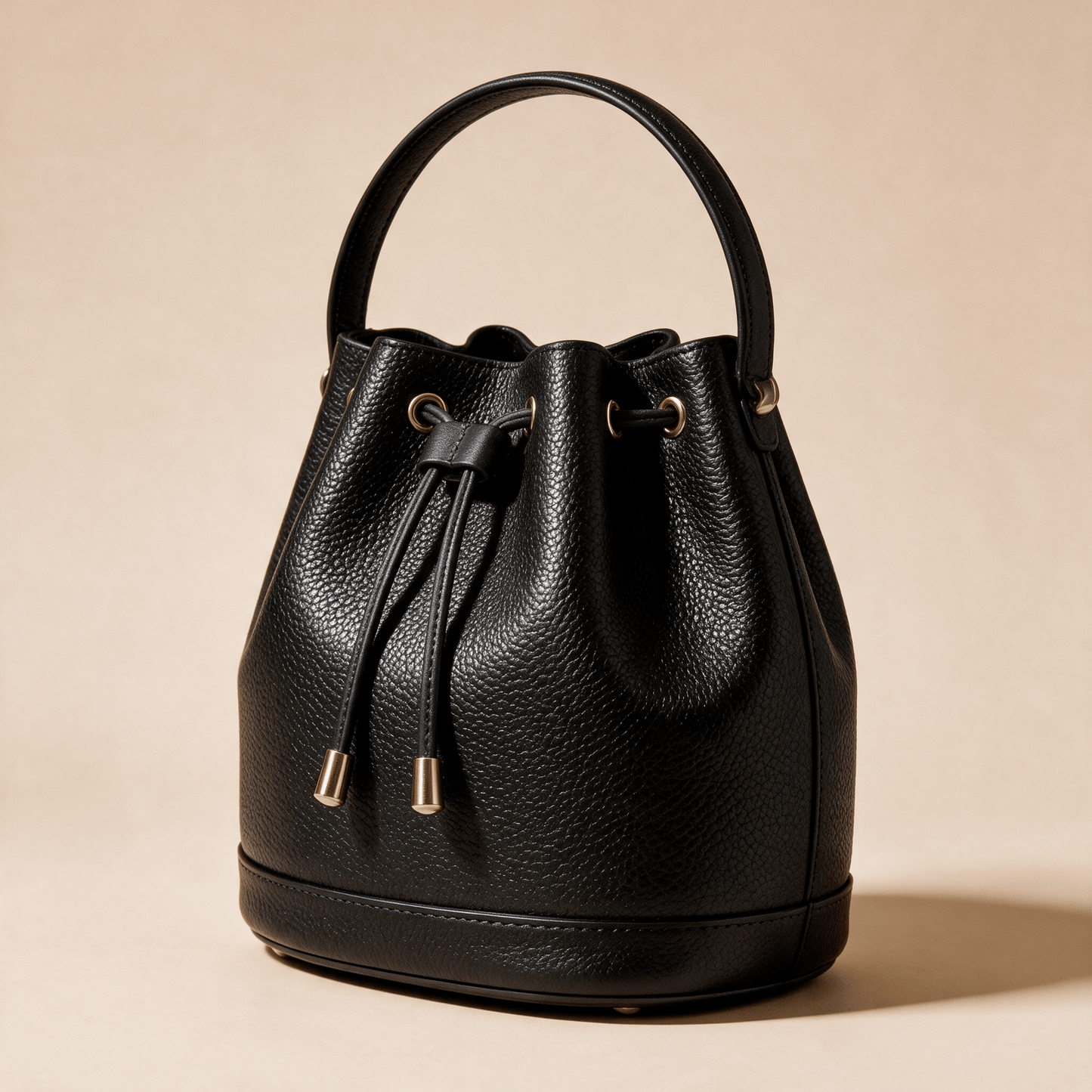 Borsa a Secchiello Savellini Luna in Ecopelle Martellata — Nero, vista diagonale sinistra, borsa da donna in materiale vegano.