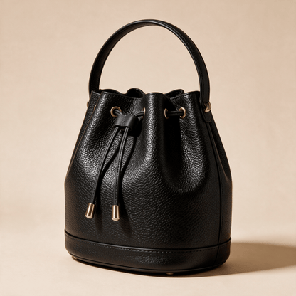 Borsa a Secchiello Savellini Luna in Ecopelle Martellata — Nero, vista diagonale sinistra, borsa da donna in materiale vegano.