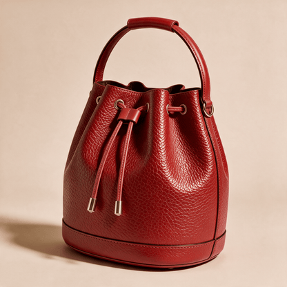 Borsa a Secchiello Savellini Luna in Ecopelle Martellata — Rosso, vista diagonale destra, borsa da donna in materiale vegano.