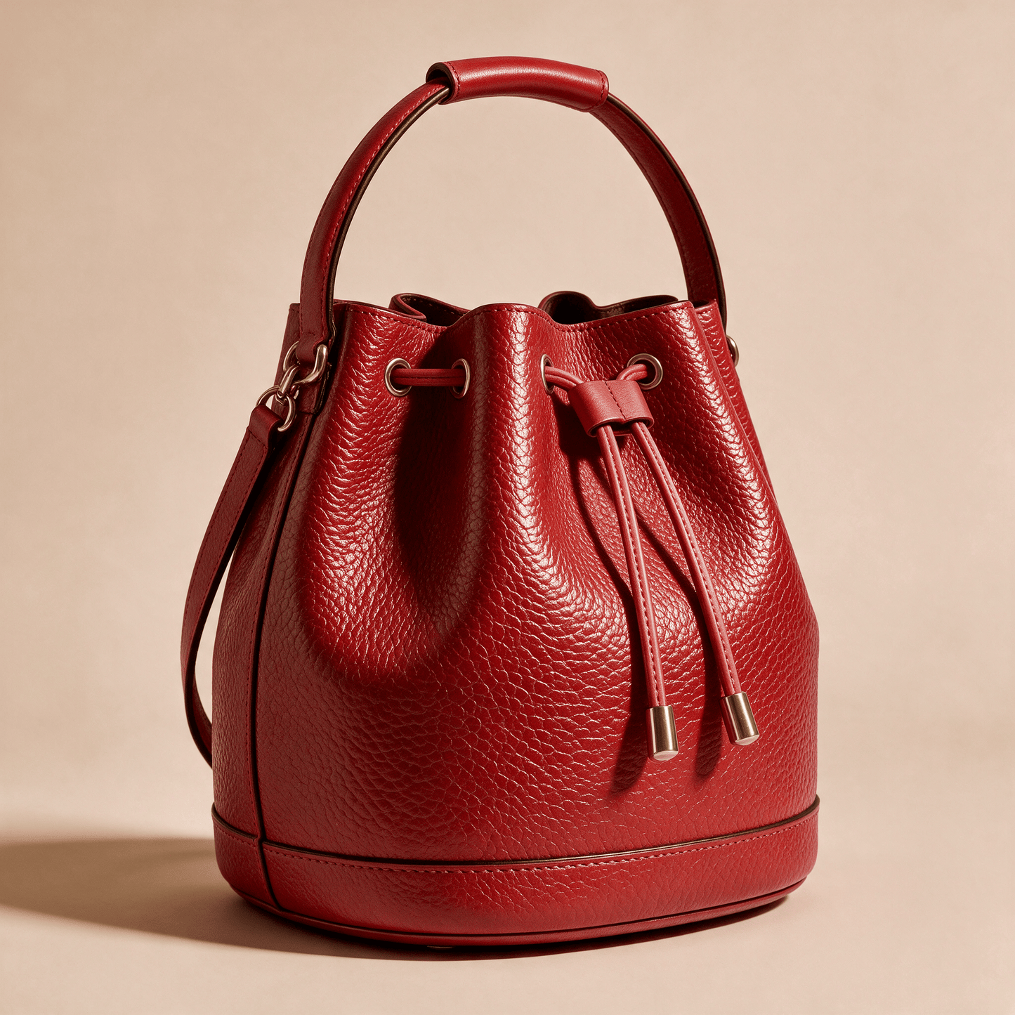Borsa a Secchiello Savellini Luna in Ecopelle Martellata — Rosso, vista diagonale sinistra, borsa da donna in materiale vegano.