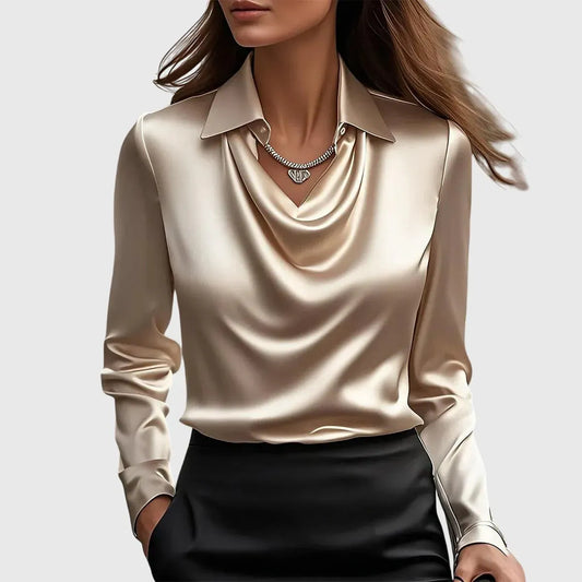 Camicetta elegante dorata a maniche lunghe — vista frontale
