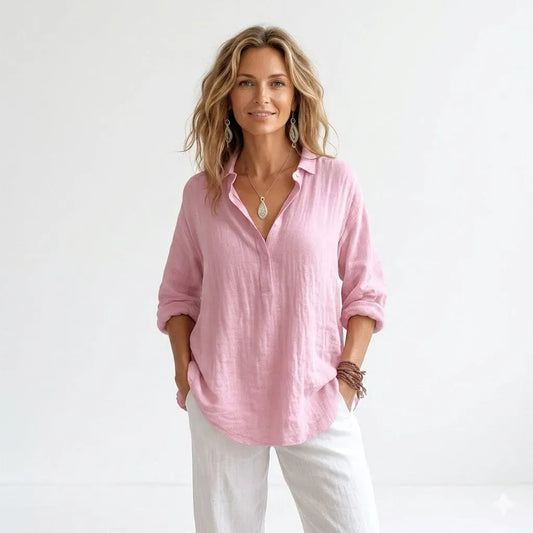 Camicia da Donna Rosa in Lino — vista frontale