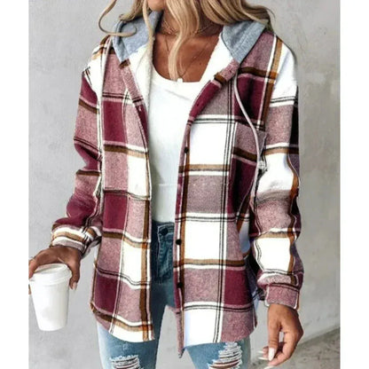 Cappotto Invernale Donna Ampio a Quadri con Cappuccio