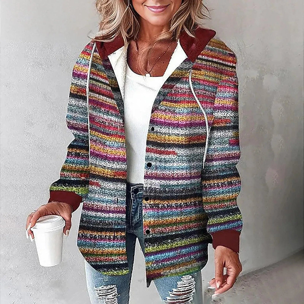 Cappotto Invernale Donna Ampio a Quadri con Cappuccio