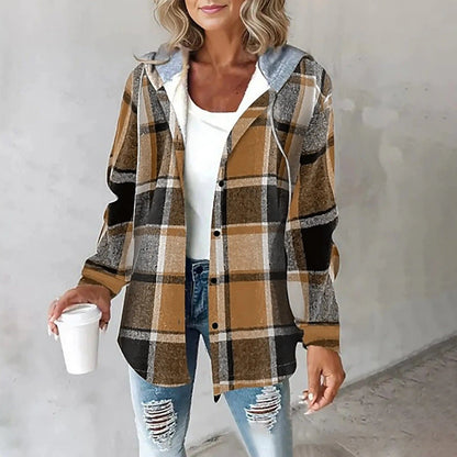 Cappotto Invernale Donna Ampio a Quadri con Cappuccio