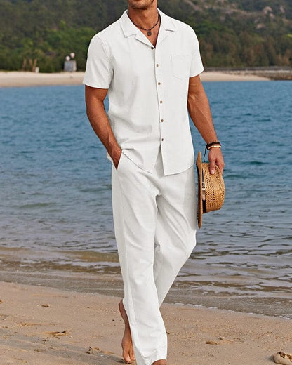 Black Men's Summer Set Short Sleeve Shirt and Trousers Coordinated — Lino Conti