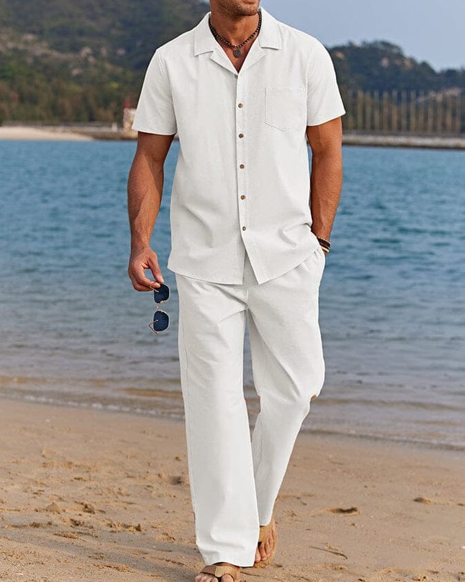 Black Men's Summer Set Short Sleeve Shirt and Trousers Coordinated — Lino Conti