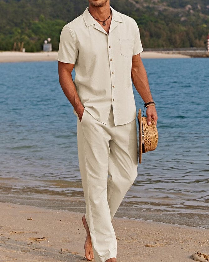 Black Men's Summer Set Short Sleeve Shirt and Trousers Coordinated — Lino Conti