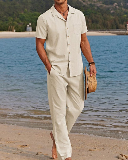 Black Men's Summer Set Short Sleeve Shirt and Trousers Coordinated — Lino Conti