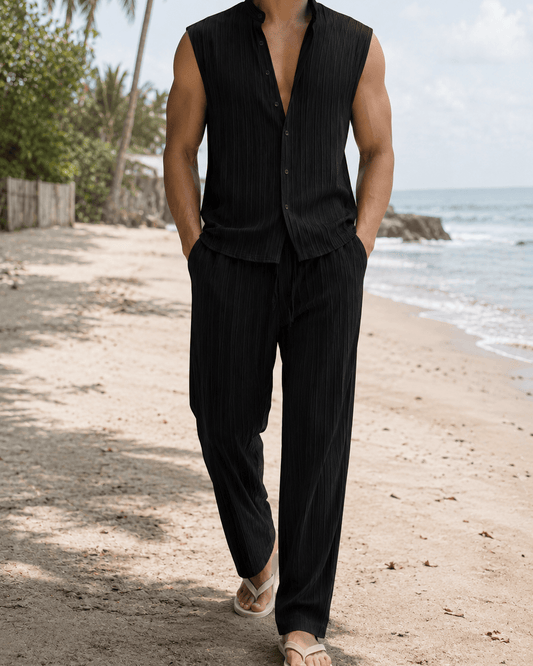 Completo Uomo Estivo con Canotta e Pantaloni Jacquard a Onde