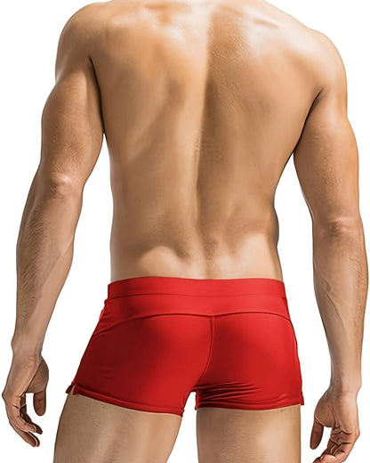 Navy Men's Boxer Swim Trunks Solid Color with Zipper Pocket — Lino Conti