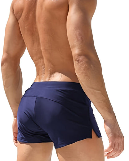 White Men's Boxer Swim Trunks Solid Color with Zipper Pocket — Lino Conti