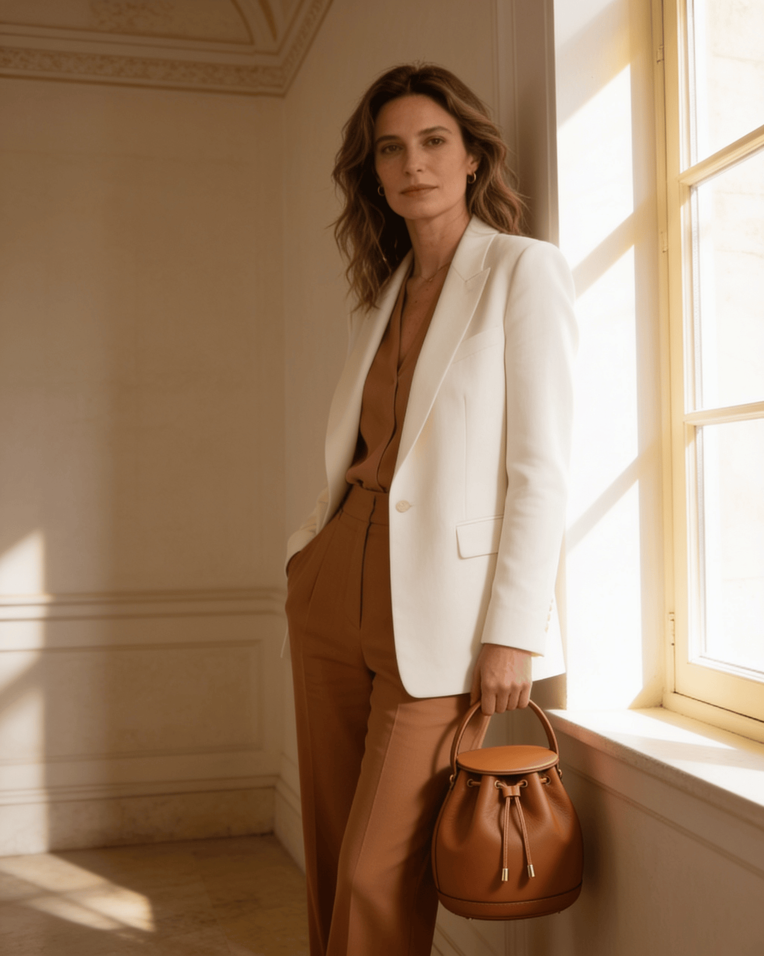 Donna con borsa a secchiello Savellini Luna
