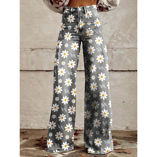 Jeans da Donna a Vita Alta Floreale — vista frontale
