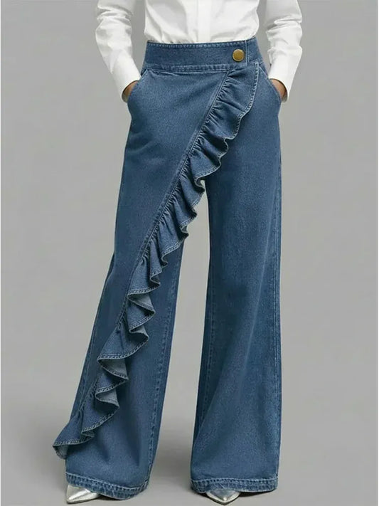 Jeans da Donna a Gamba Larga con Tasche — vista frontale