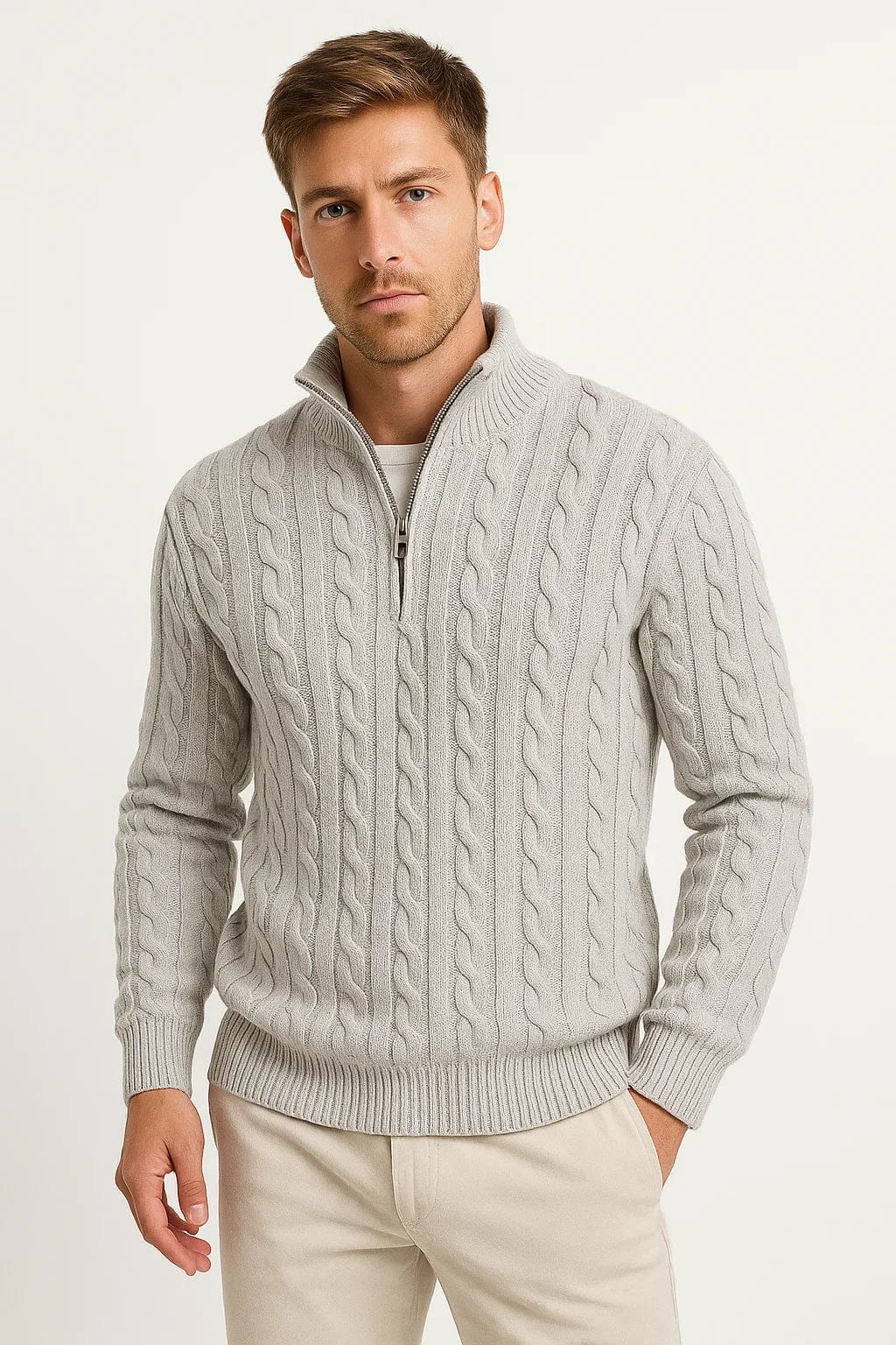 Maglione Uomo Primaverile Classico a Trecce con Zip