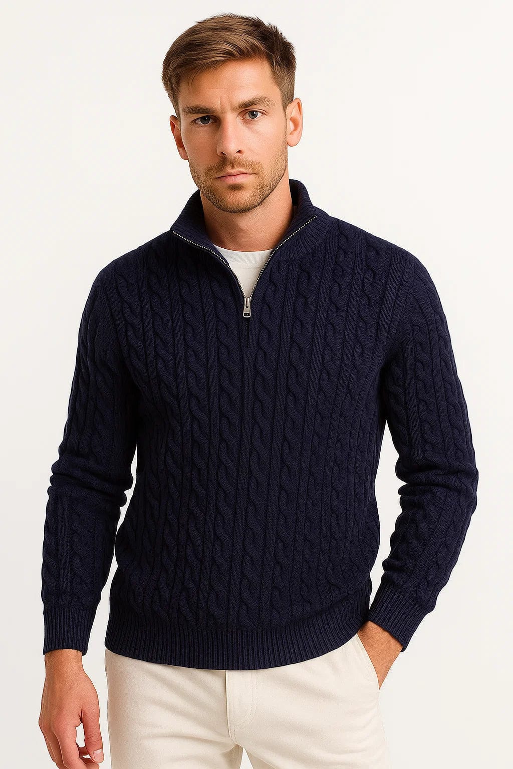 Maglione Uomo Primaverile Classico a Trecce con Zip