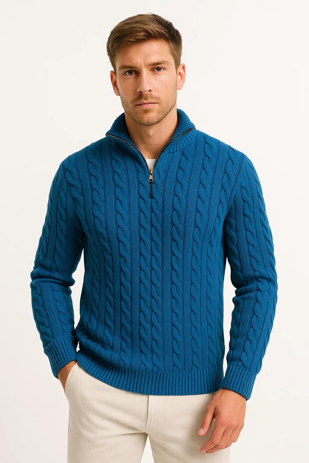 Maglione Uomo Primaverile Classico a Trecce con Zip