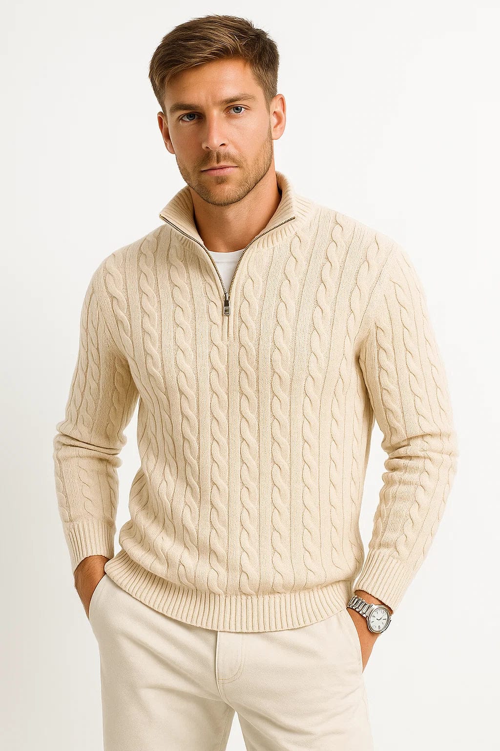 Maglione Uomo Primaverile Classico a Trecce con Zip