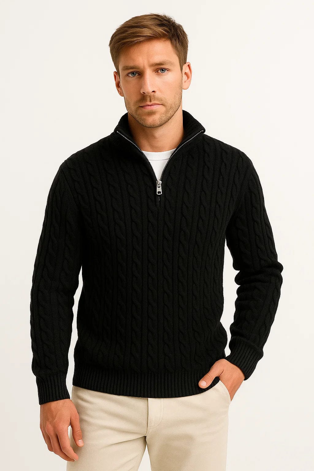 Maglione Uomo Primaverile Classico a Trecce con Zip