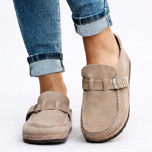 Mocassini ortopedici beige slip-on — vista frontale