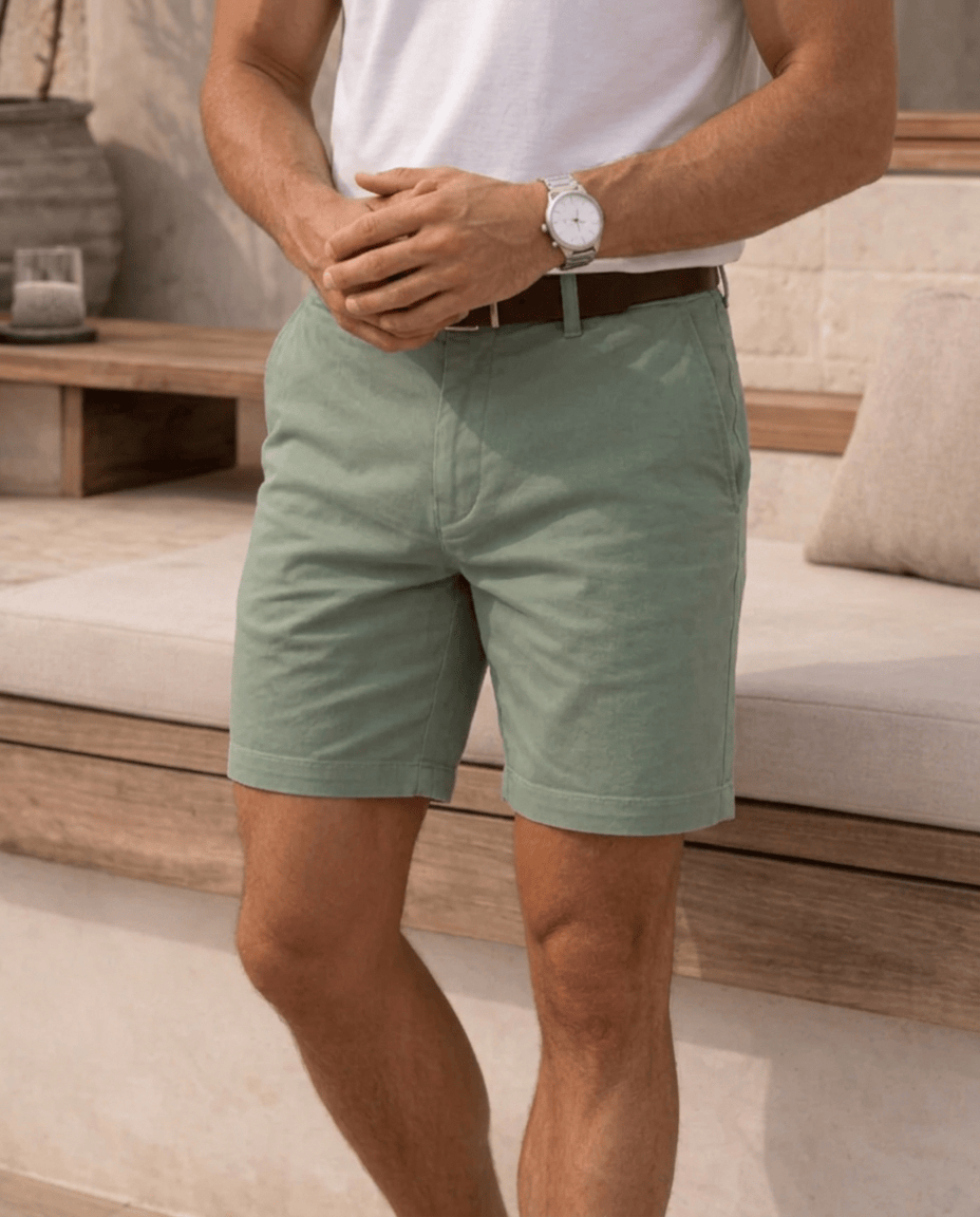 Beige Men's Tailored Twill Shorts Smart Casual Summer — Lino Conti