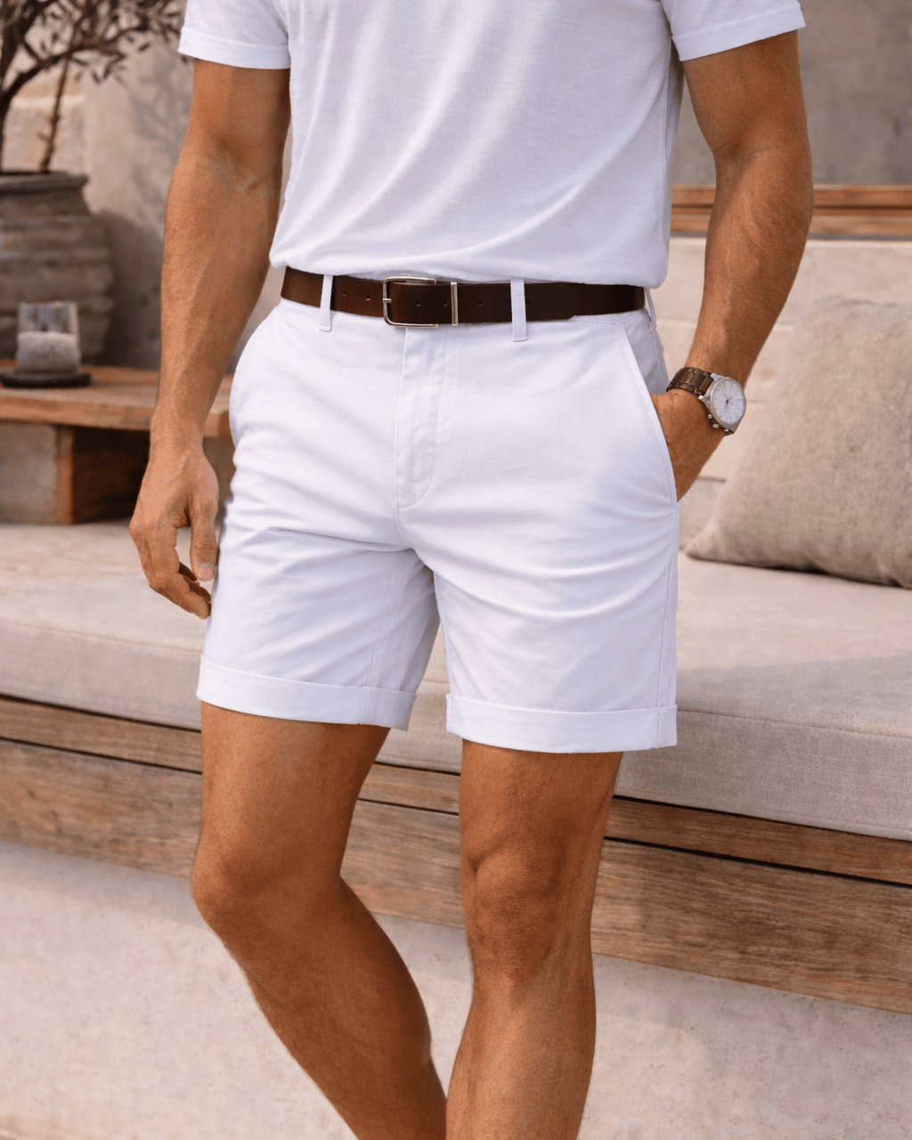 Beige Men's Tailored Twill Shorts Smart Casual Summer — Lino Conti