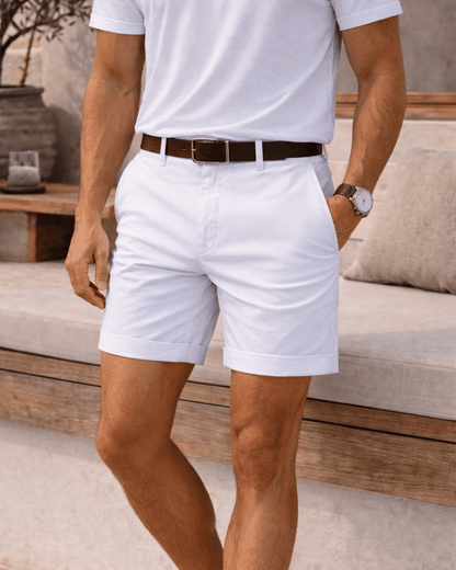 Beige Men's Tailored Twill Shorts Smart Casual Summer — Lino Conti