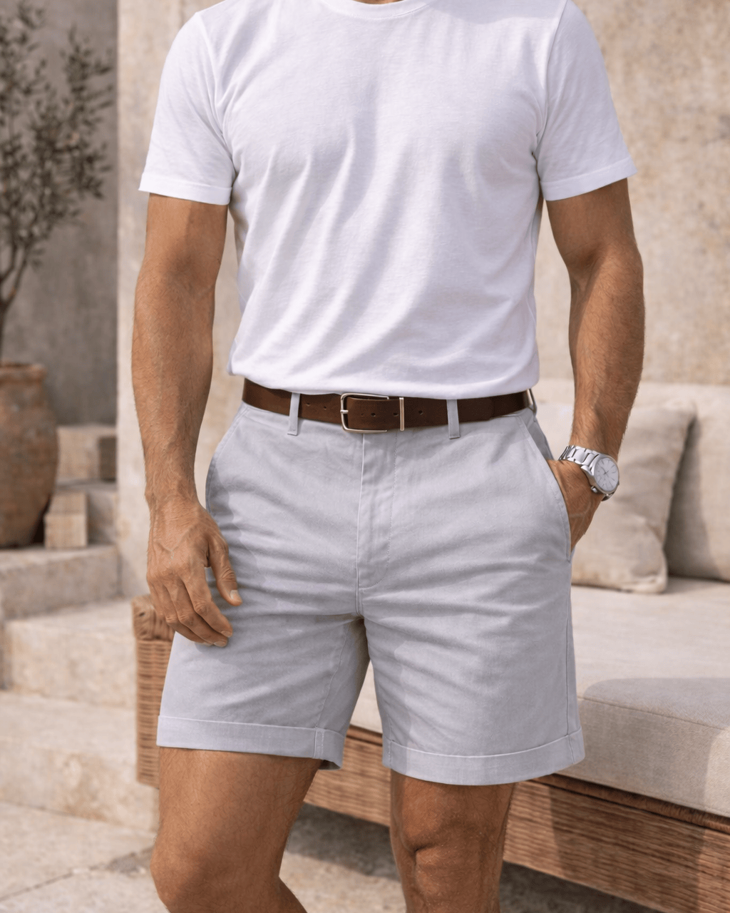 Yellow Men's Tailored Twill Shorts Smart Casual Summer — Lino Conti