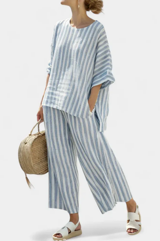 Pantaloni da Donna in Lino a Righe — vista frontale