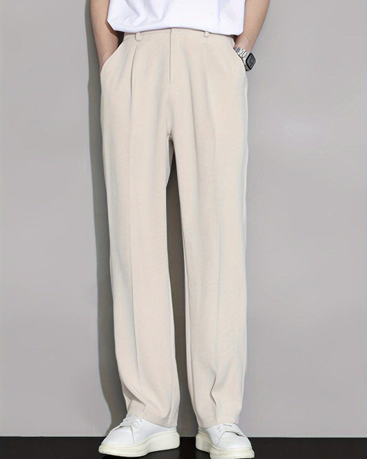 Khaki Men's Summer Straight Leg Trousers — Lino Conti