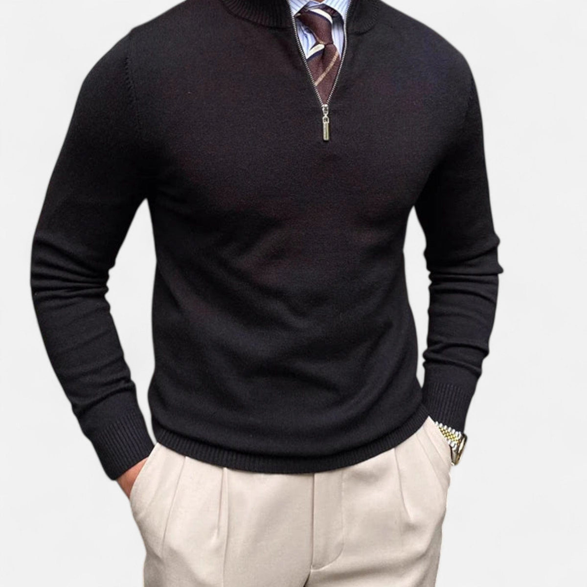 Pullover Uomo Benjamin con Mezza Zip e Colletto Alzato | Casual