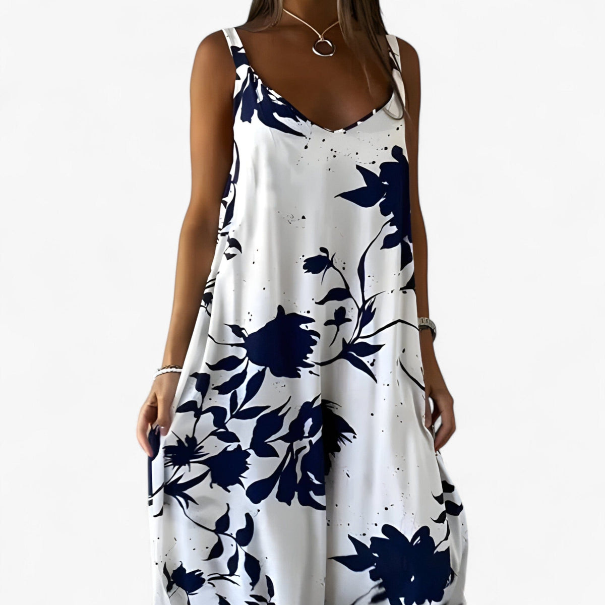 Vestito donna midi floreale astratto dalla vestibilità rilassata