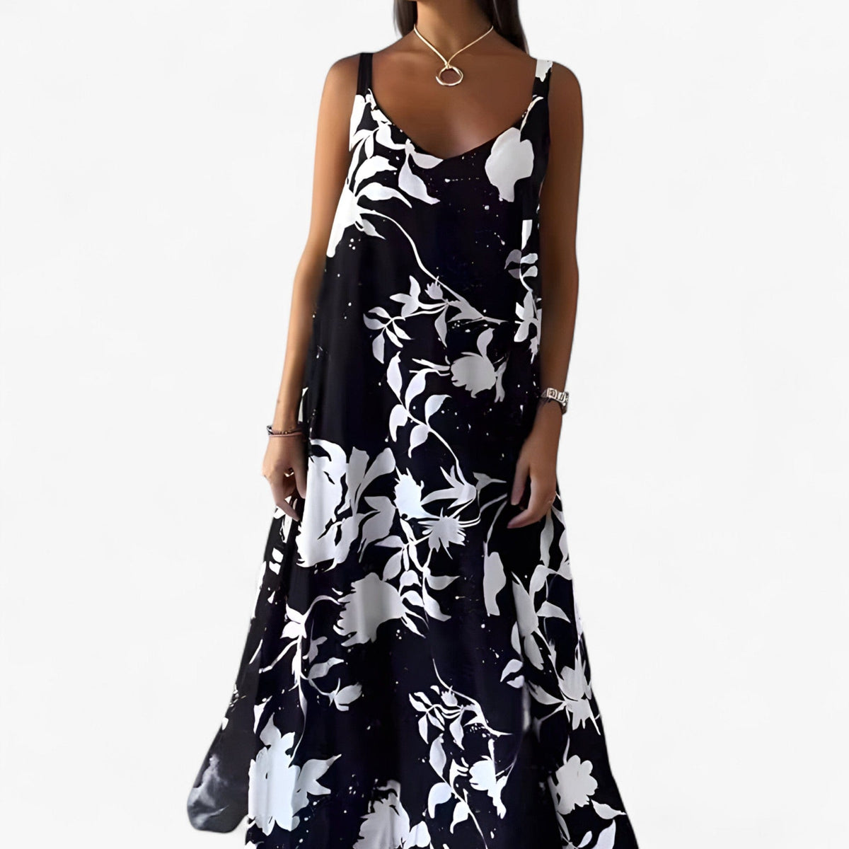 Vestito donna midi floreale astratto dalla vestibilità rilassata